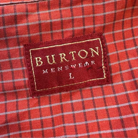 Burton Menswear Red Plaid Striped Long‎ Sleeve Men's Shirt Size Large - Picture 2 of 6
